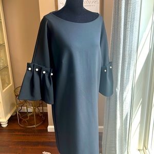 Banana Republic black shift dress with pearls on bell sleeve. Size 8.